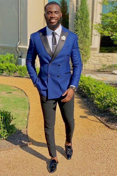 Royal Blue Double Breasted Peaked Lapel Prom Suit