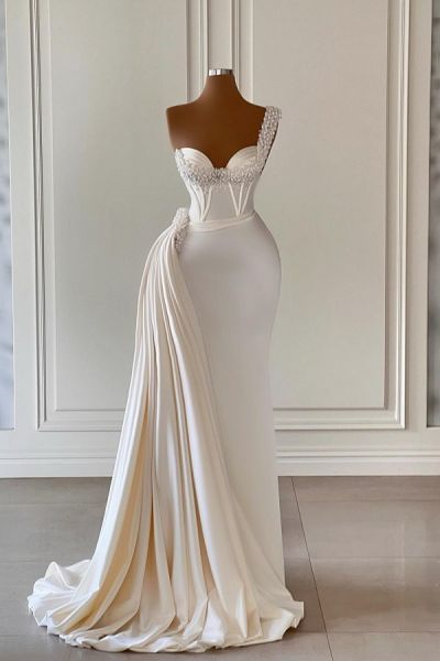 Mermaid One Shoulder Sleeveless Floor-length Stretch Satin Formal Wear With Ruffles