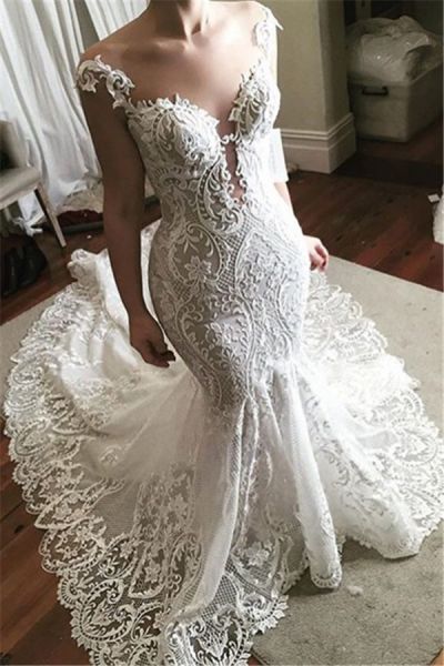 Mermaid Court Train Wedding Gown With Lace