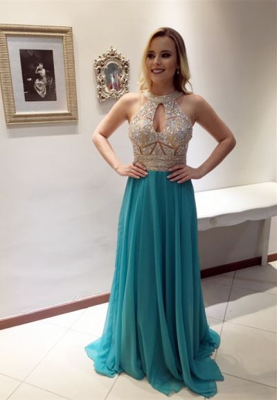 A-line Sleeveless Floor-length 100D Chiffon Formal Dress With Beading