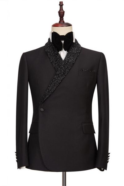 Black Sparkly Shawl Lapel Wedding Suit for Men