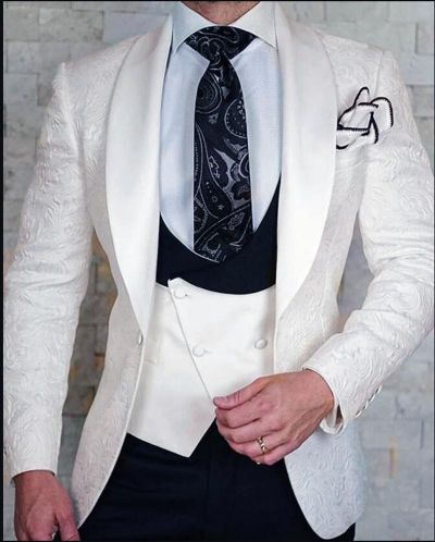 White Groom Pattern Wedding Tuxedo