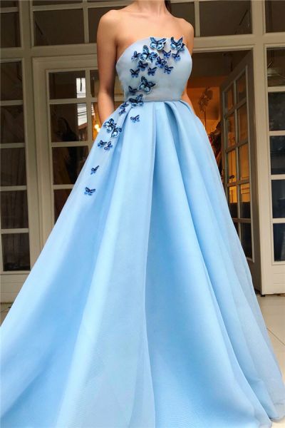 A-line Strapless Sleeveless Floor-length Tulle Homecoming Dress With Ruffles