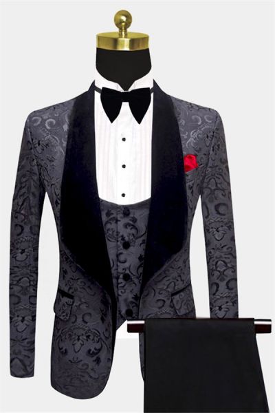 Black Jacquard Dinner Suit for Prom