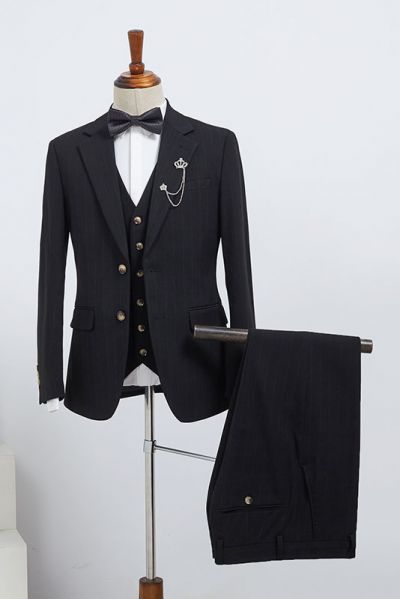Black Striped Tailored Business Suit For Men