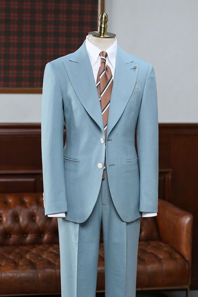 Blue Peaked Lapel Slim Fit Tailored Suit