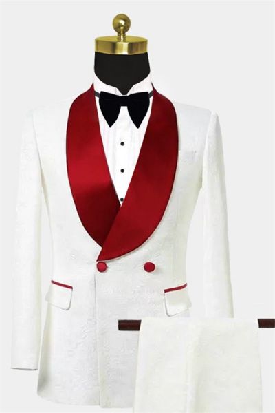 Floral White Double Breasted Slim Fit Tuxedo