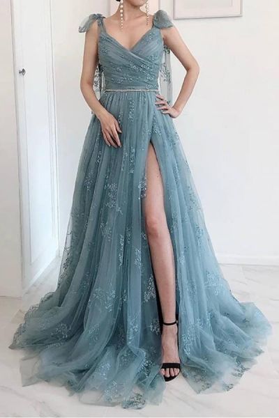 A-line Sweetheart Neck Sleeveless Floor-length Tulle Formal Dress With Lace
