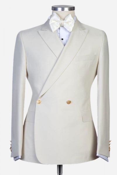 White Slim Fit Men Suit with Peaked Lapel for Wedding