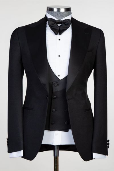 Black Satin Peaked Lapel Wedding Men Suit