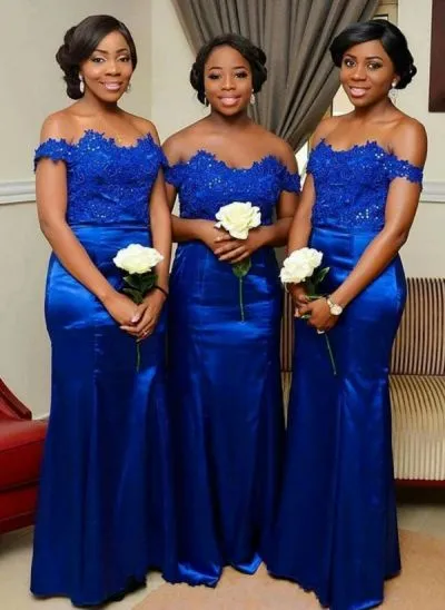Mermaid Off-the-shoulder Sleeveless Sweep / Brush Train Bridesmaid Gown With Appliques