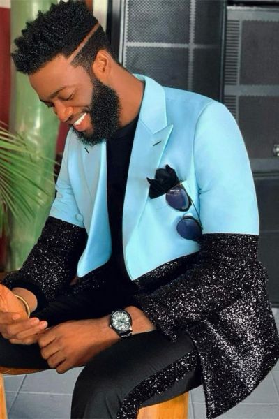 Sparkly Blue and Black Slim Fit Men's Suit