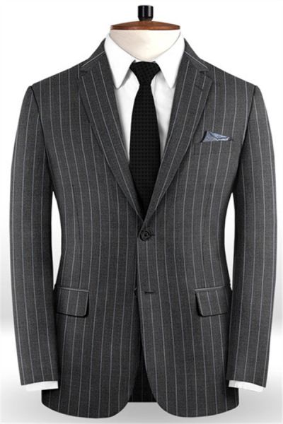 Smoking Gray Striped Notch Lapel Men's Suit