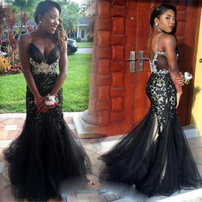 Mermaid V-neck Sleeveless Sweep / Brush Train Tulle Formal Dress With Crystal