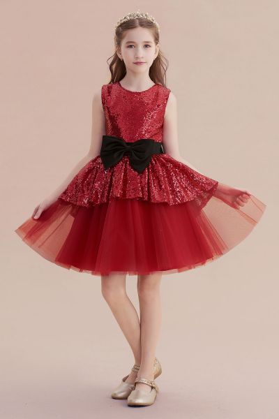 A-line Jewel Neck Sleeveless Knee-length Tulle Flower Girl Dress With Bow