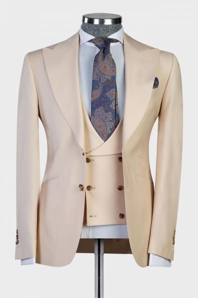 Champagne Peaked Lapel Best Fitted Men Suit