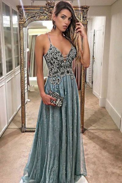 A-line Spaghetti Straps Sleeveless Floor-length Homecoming Gown With Appliques
