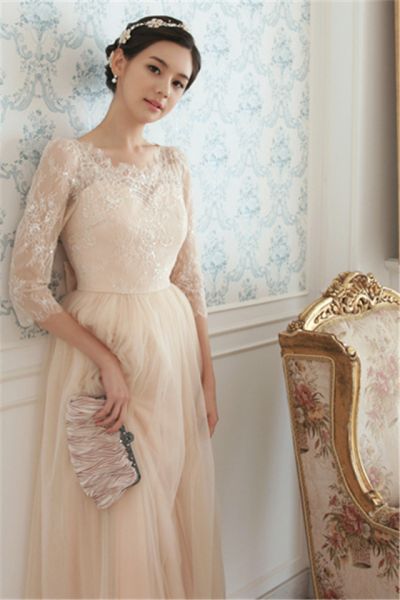 A-line Ankle-length 100D Chiffon Evening Dress With Lace