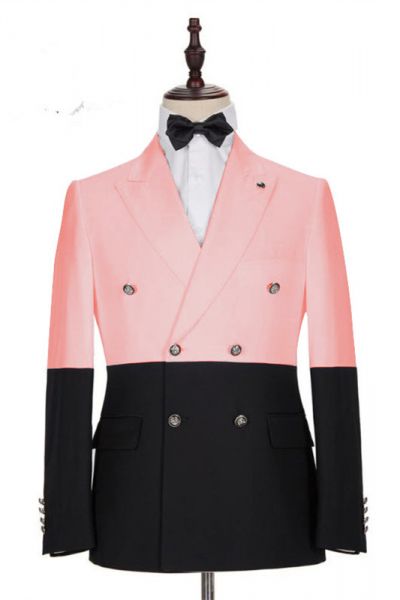 Pink Double Breasted Slim Fit Men's Suit for Prom