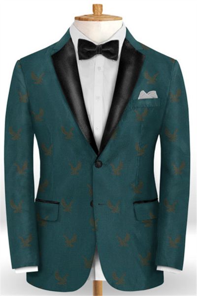 Dark Green Printed Men Suits