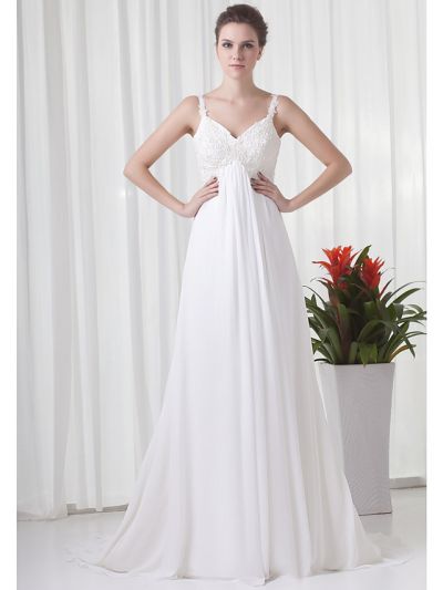 A-line V-neck Sleeveless Court Train Tulle Wedding Dress With Beading