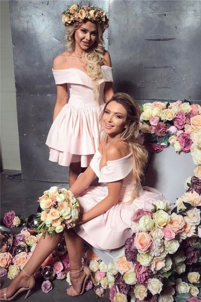 A-line V-neck Cap Sleeves Mini Bridesmaid Dress