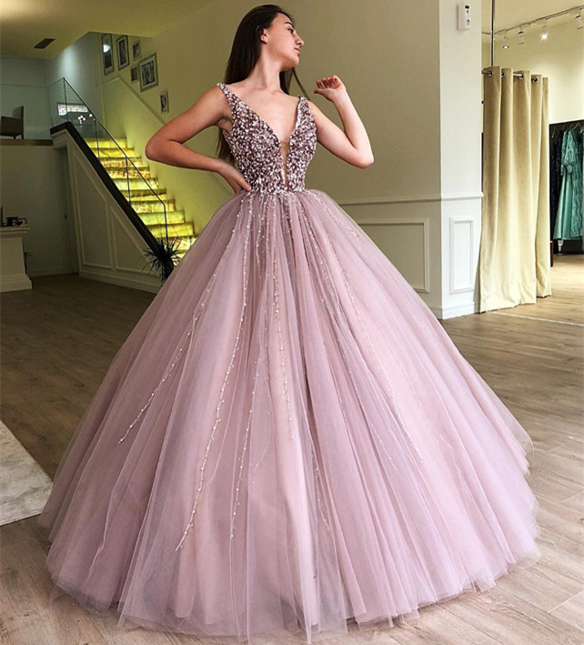 Ball Gown Straps Sleeveless Floor-length Tulle Evening Dress With Beading 3