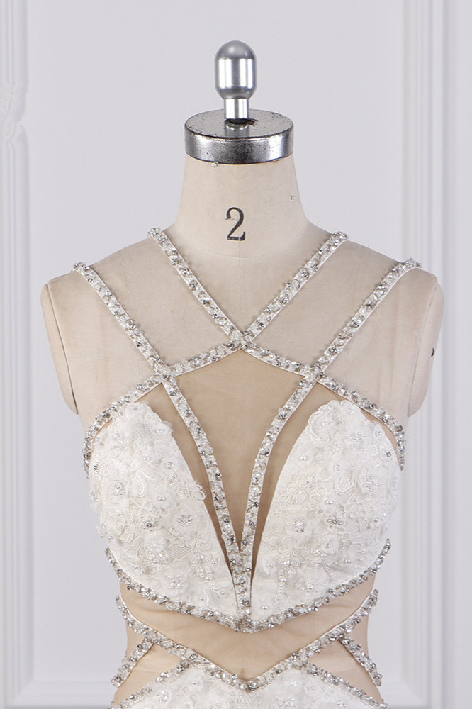 Sleeveless Floor-length Tulle Wedding Dress With Beading 4