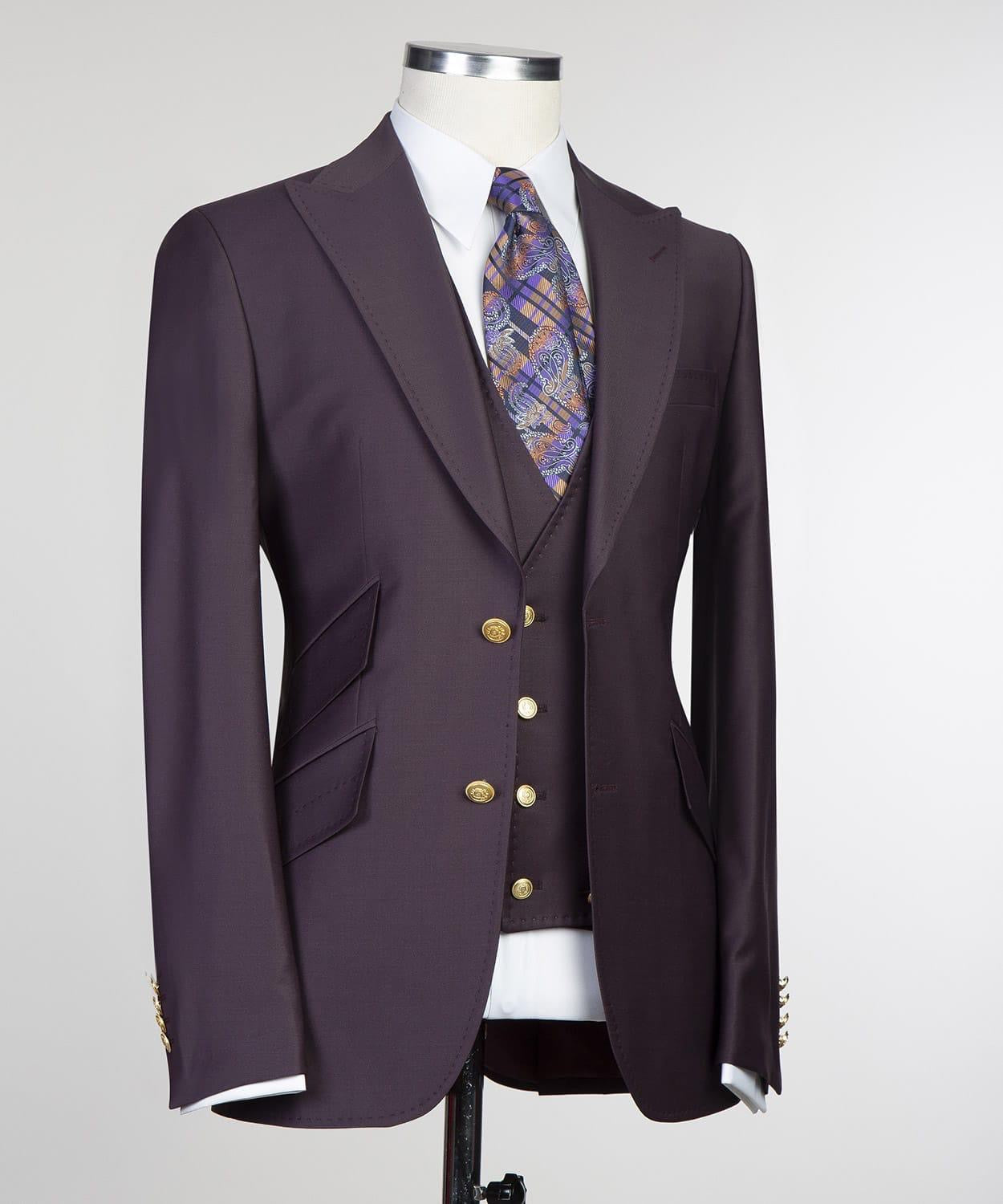 Dark Purple Three Pieces Prom Men Suit with Peaked Lapel 3