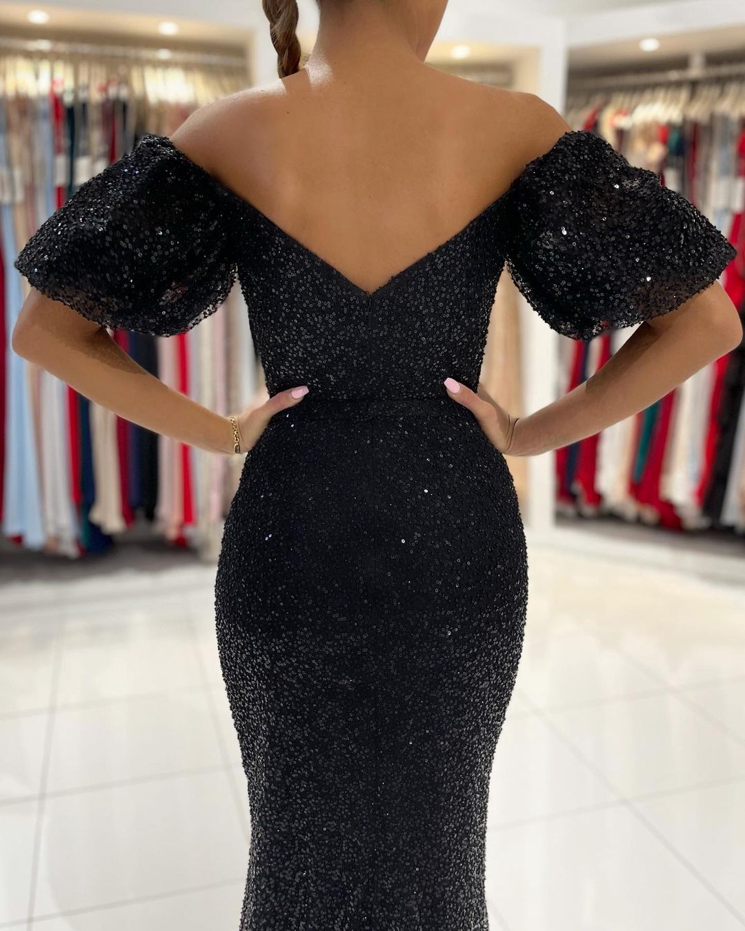 Mermaid Off-the-shoulder Short Sleeves Floor-length Evening Gown With Sequins 4