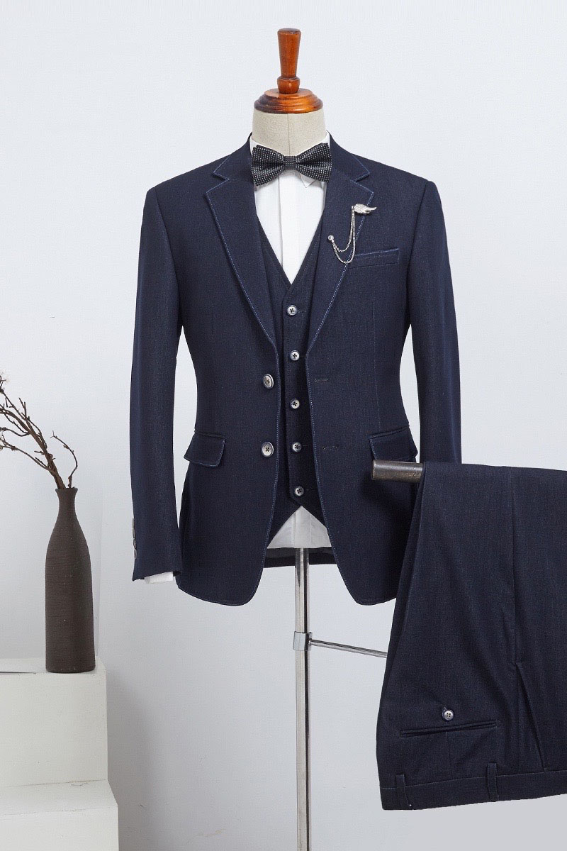 Hot Navy Blue Slim Fit Bespoke Suit For Business 1