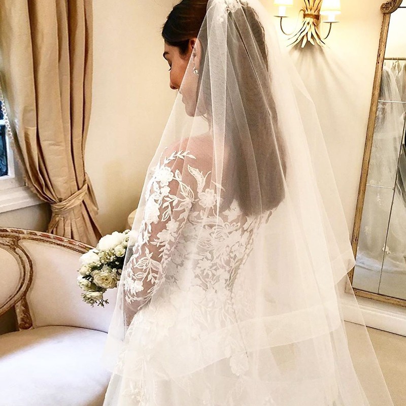 Illusion Long Sleeve Floral Lace A-Line Wedding Gown 4