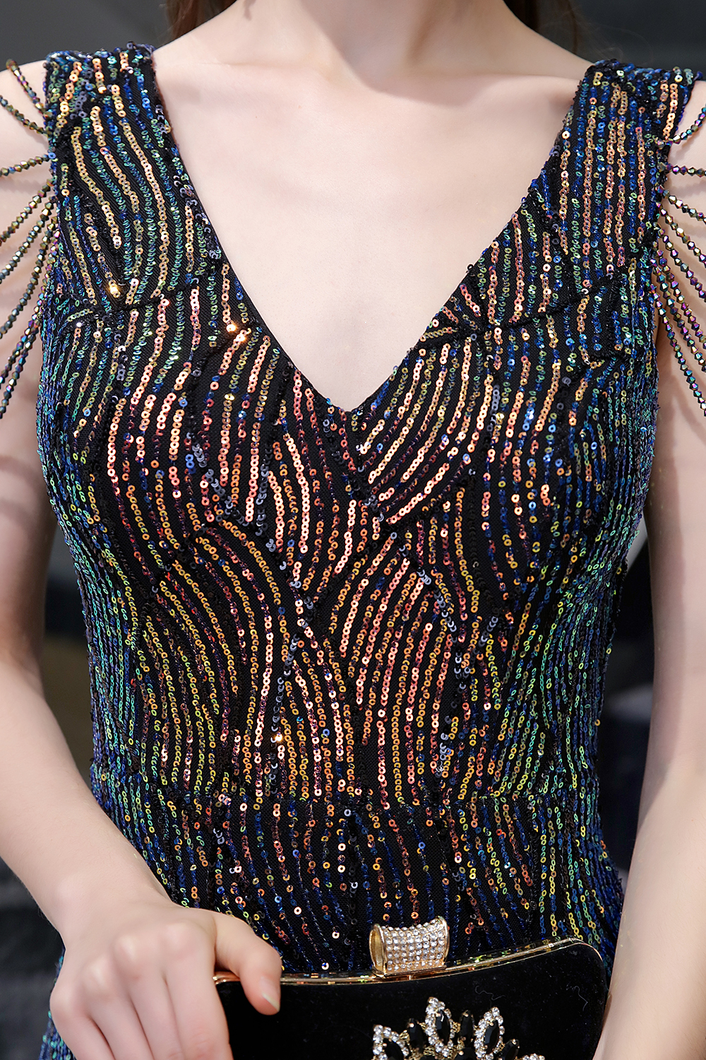 Mermaid V-neck Sleeveless Sweep / Brush Train Evening Dress With Sequins 12