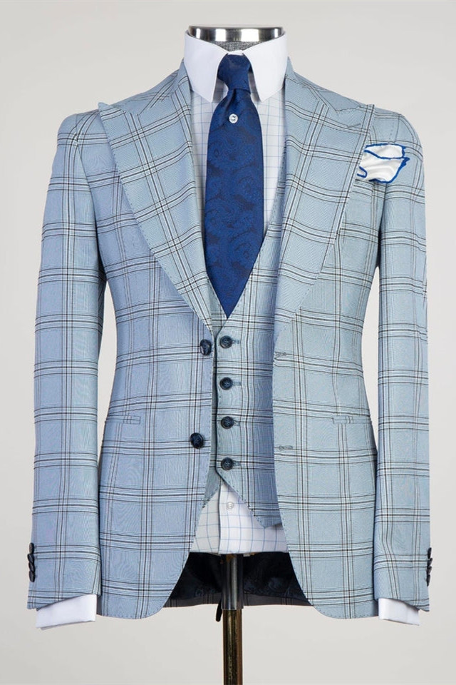 Sky Blue Peaked Lapel Best Fitted Business Men Suit 1