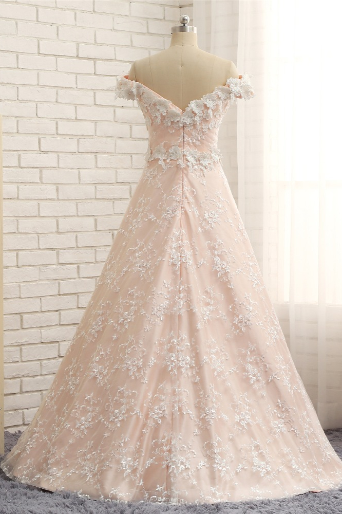 A-line Off-the-shoulder V-neck Floor-length Bridal Attire With Lace 2