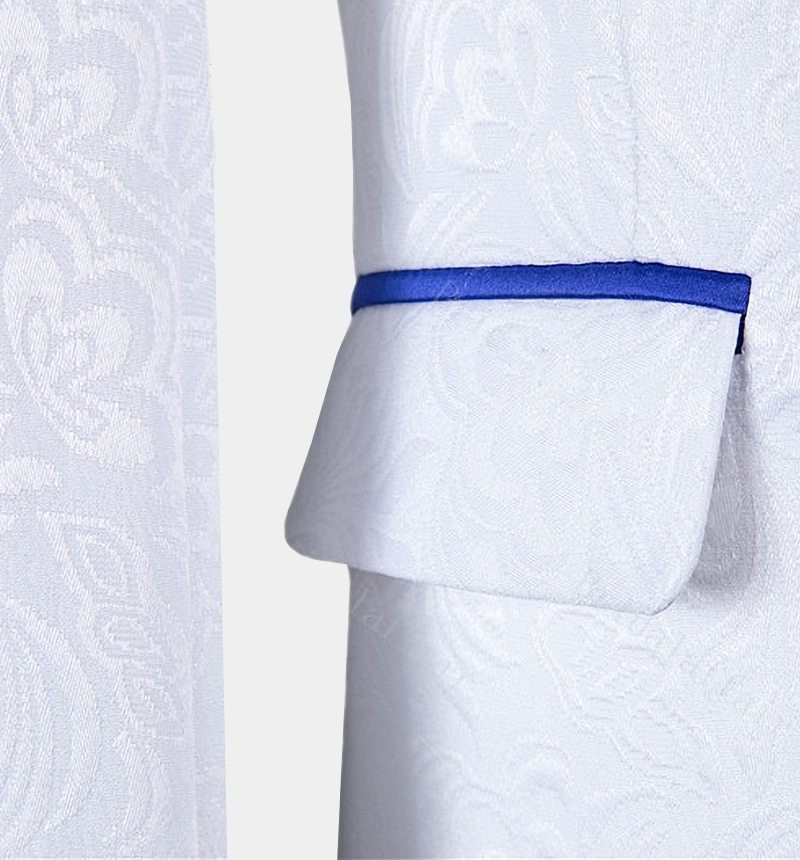 White Jacquard Tuxedo with Blue Shawl Lapel 6