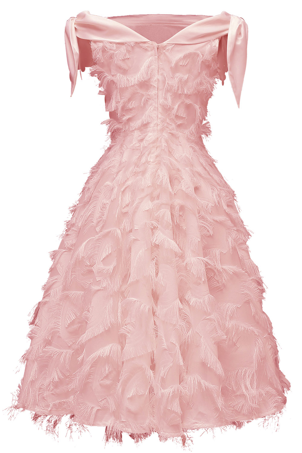 A-line Bateau Neck Knee-length Party Gown With Feathers 5