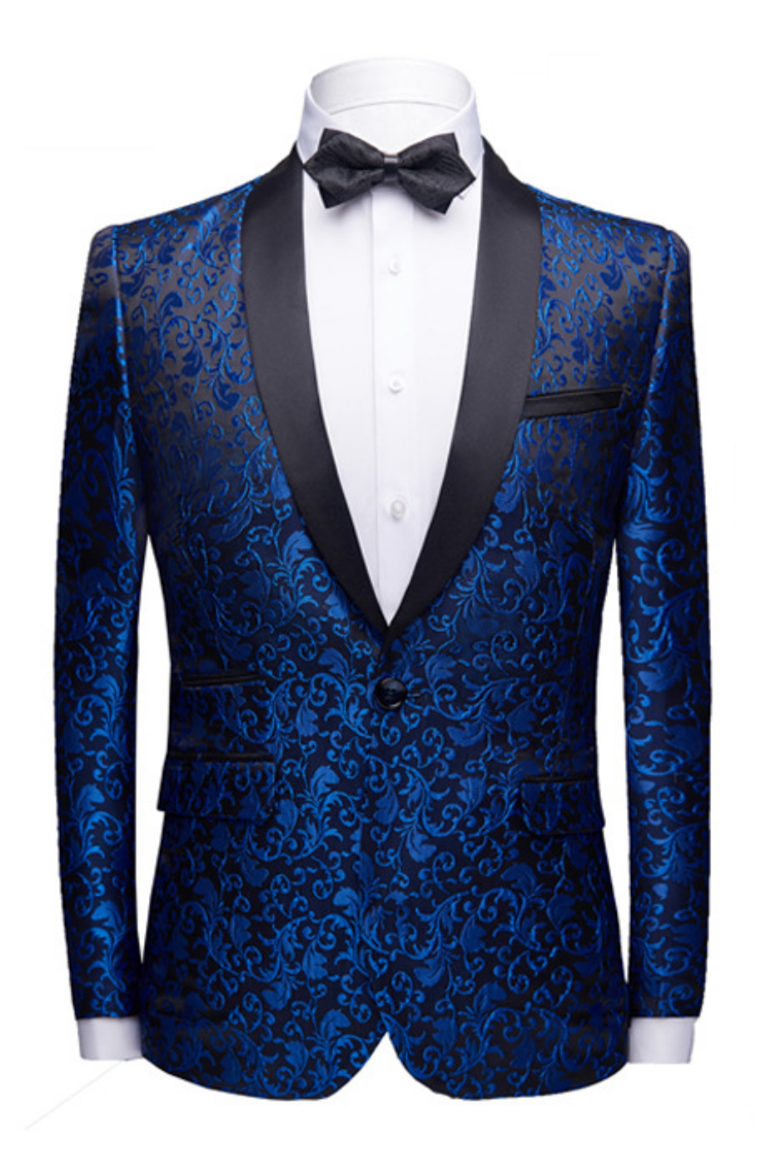 Royal Blue Jacquard Prom Suit 1