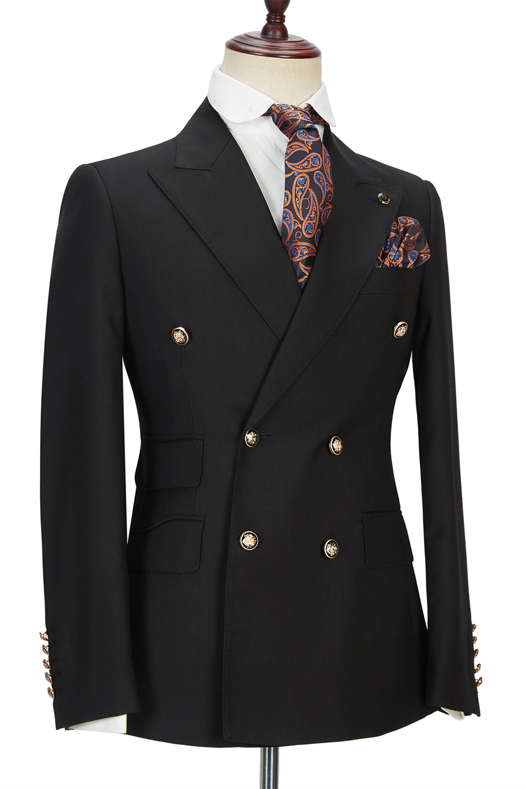 Black Double Breasted Men's Formal Suit with Peak Lapel 3