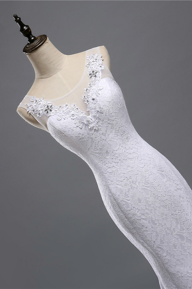 Mermaid Straps Jewel Neck Sleeveless Floor-length Tulle Wedding Dress With Lace 5