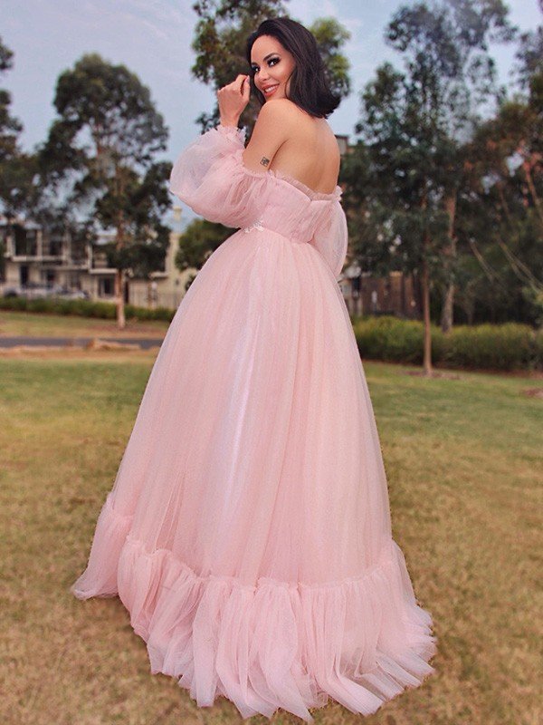 A-line Off-the-shoulder Long Sleeves Floor-length Evening Gown With Appliques 3