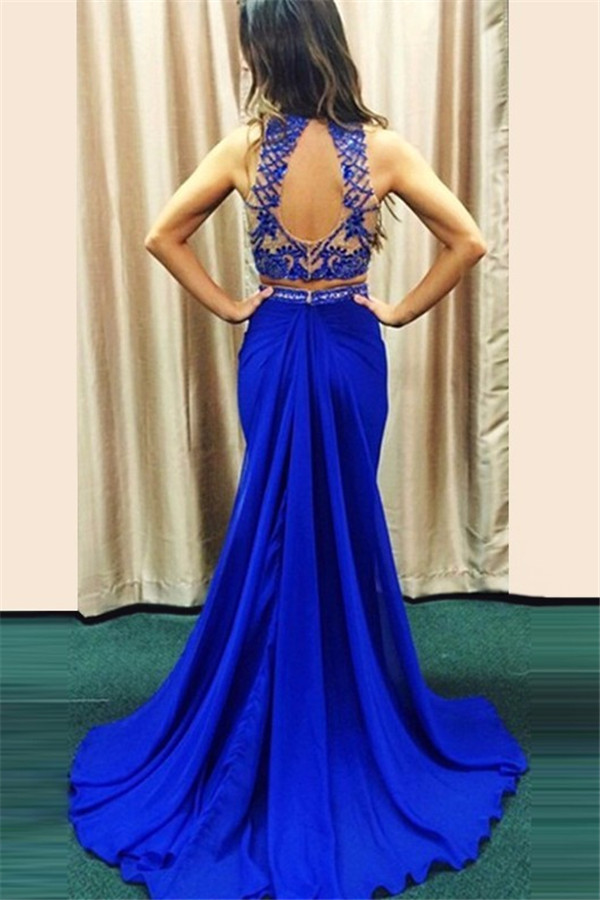 Mermaid High Neck Sleeveless Court Train 100D Chiffon Evening Dress With Beading 2