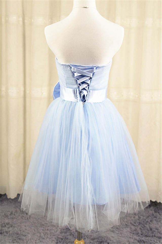 A-line Strapless Sleeveless Mini Tulle Party Dress With Ruffles 2