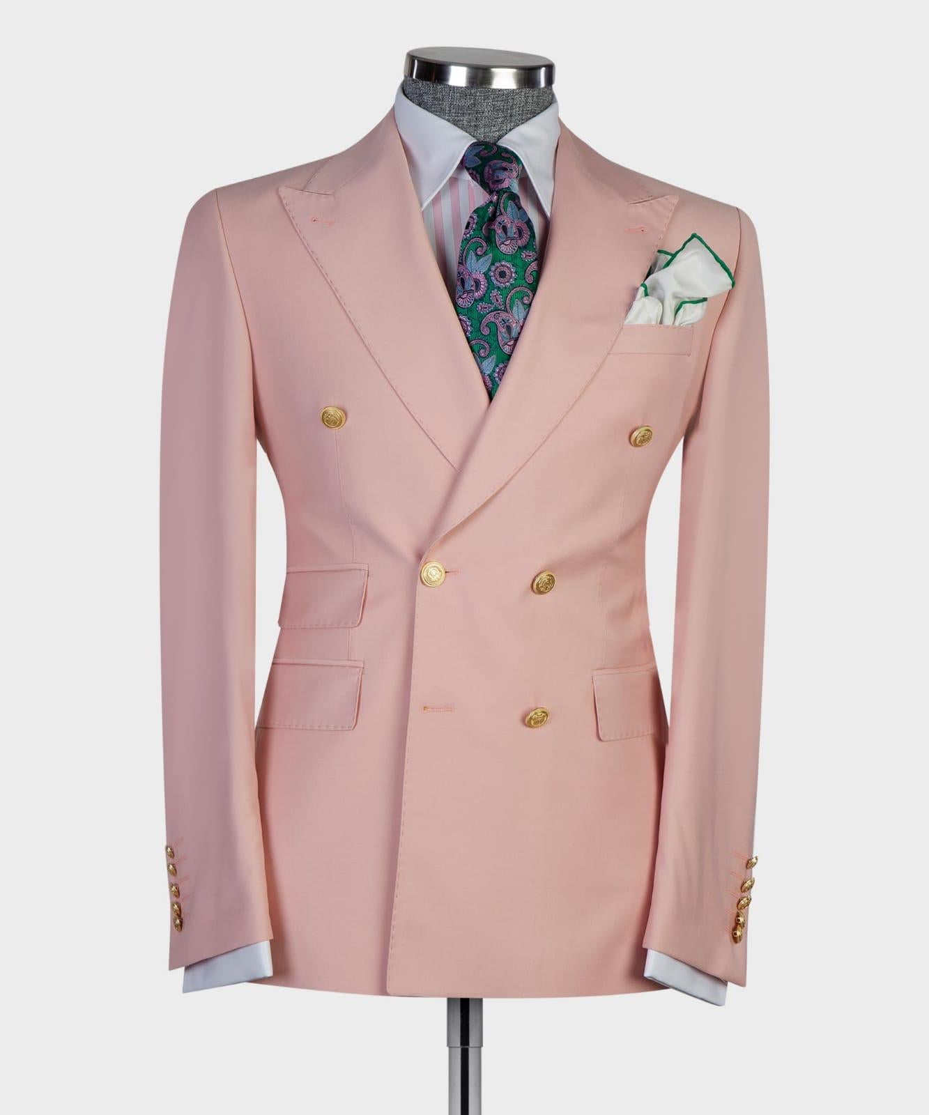 Pink Double Breasted Men Suit with Peaked Lapel 3