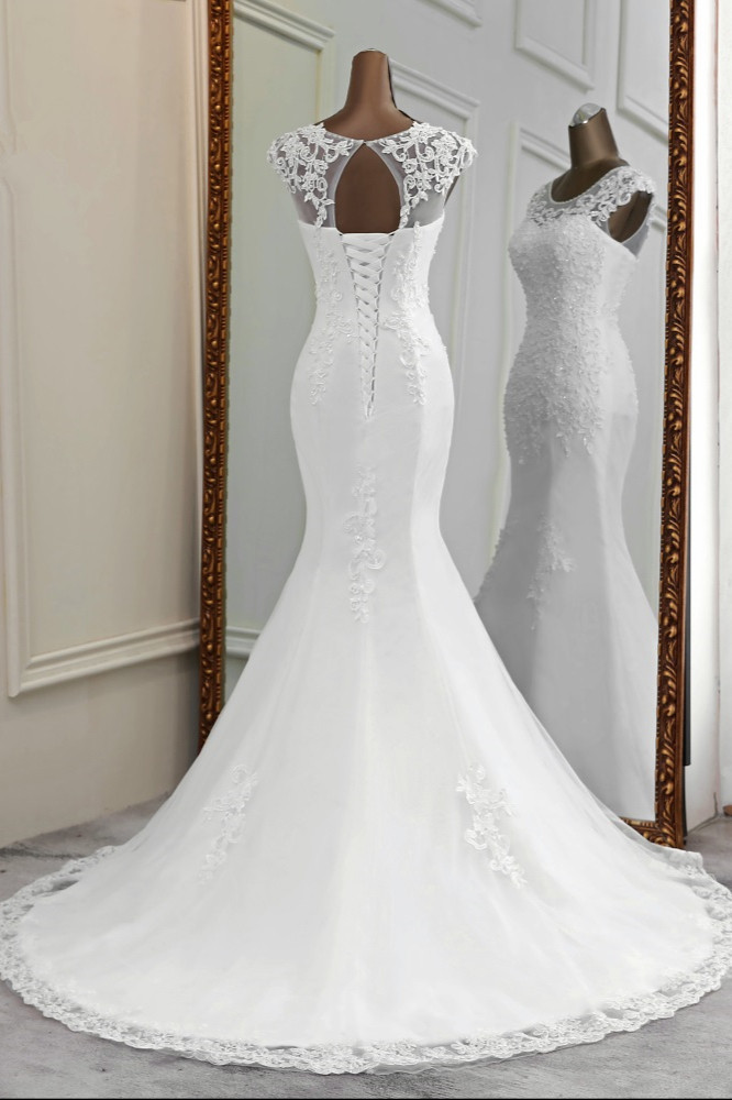 Mermaid Jewel Neck Sleeveless Floor-length Lace Bridal Dress With Beading 2