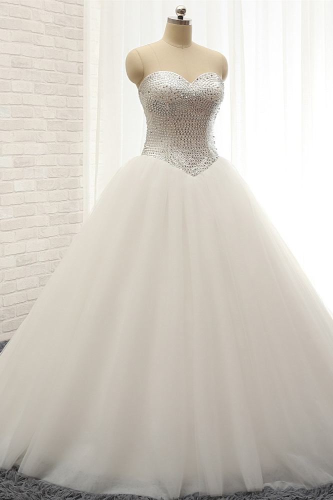 A-line Sweetheart Neck Floor-length Tulle Wedding Dress With Sequins 3