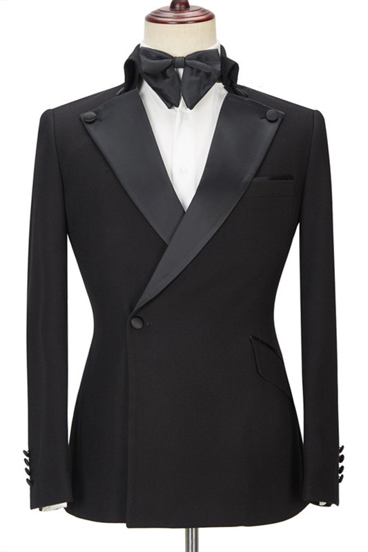 Black Slim Fit Prom Men Suit with Peaked Lapel 1