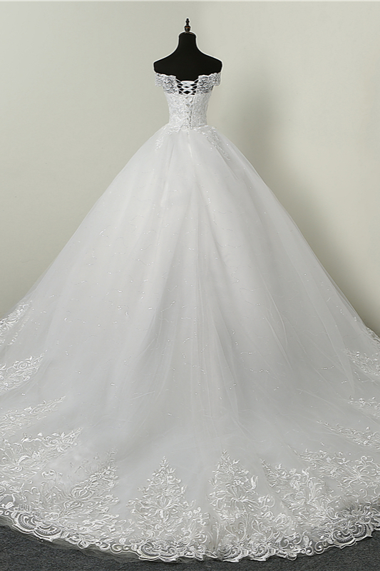 Bateau Neck Sleeveless Floor-length Tulle Bridal Attire With Appliques 2
