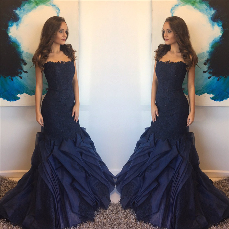 Mermaid Strapless Sleeveless Sweep / Brush Train 100D Chiffon Evening Dress With Lace 2
