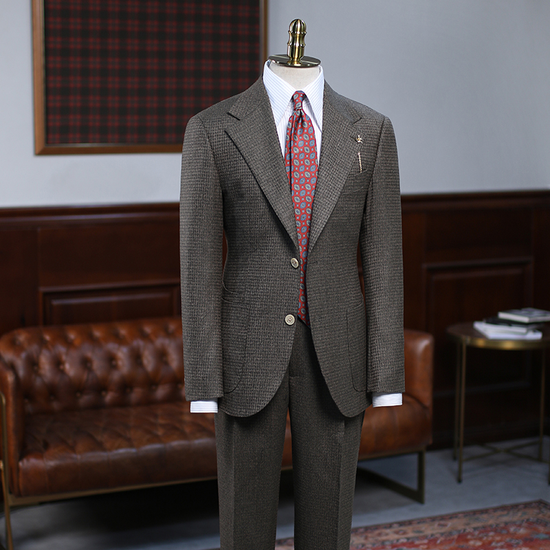 Coffee Small Plaid Slim Fit Suit For Business 2